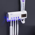 Esterilizador de escova de dentes UV inteligente, dispensador automático de pasta de dentes e suporte para escova de dentes.